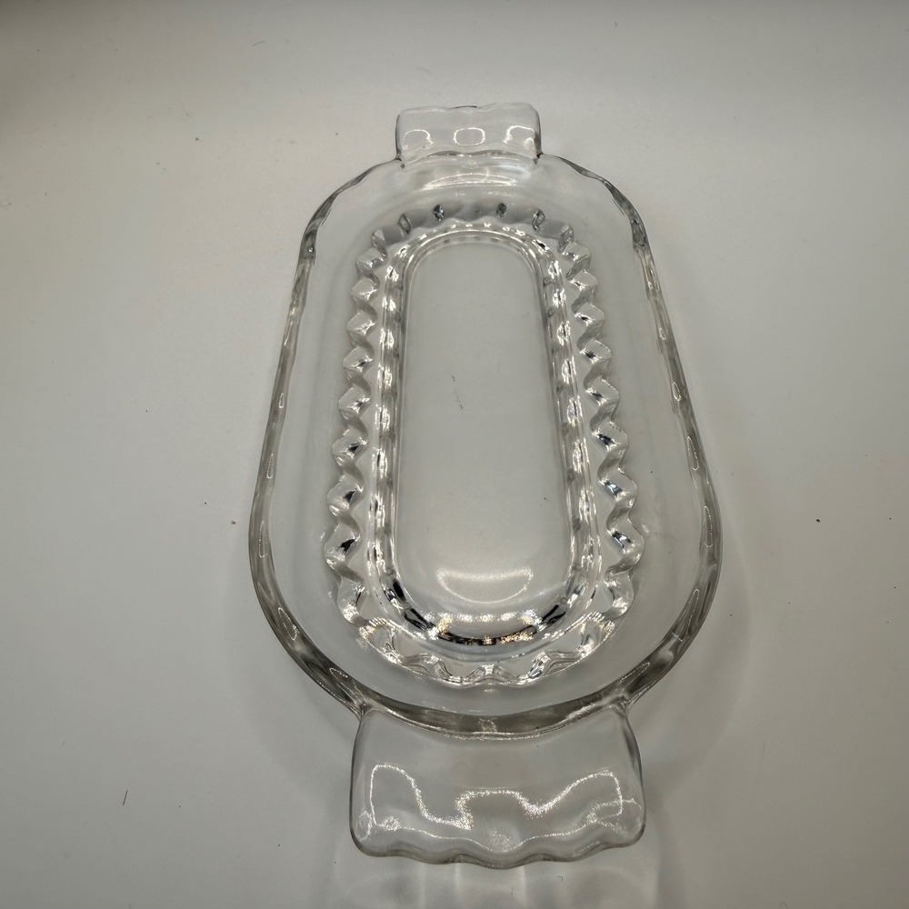 Vintage Clear Pressed Glass Relish Dish Scalloped Oval Serving Tray Tab Handles